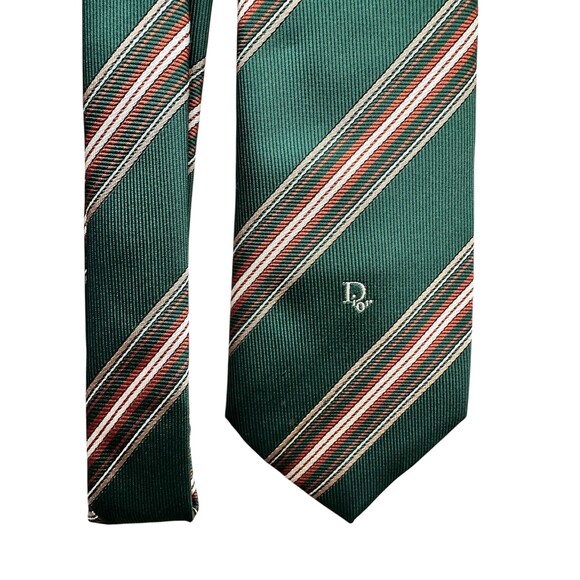 Vintage Christian Dior Men’s Tie Silk Blend Green Brown Stripes Classy - Picture 1 of 6